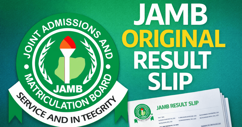 JAMB UTME Original Result Slip